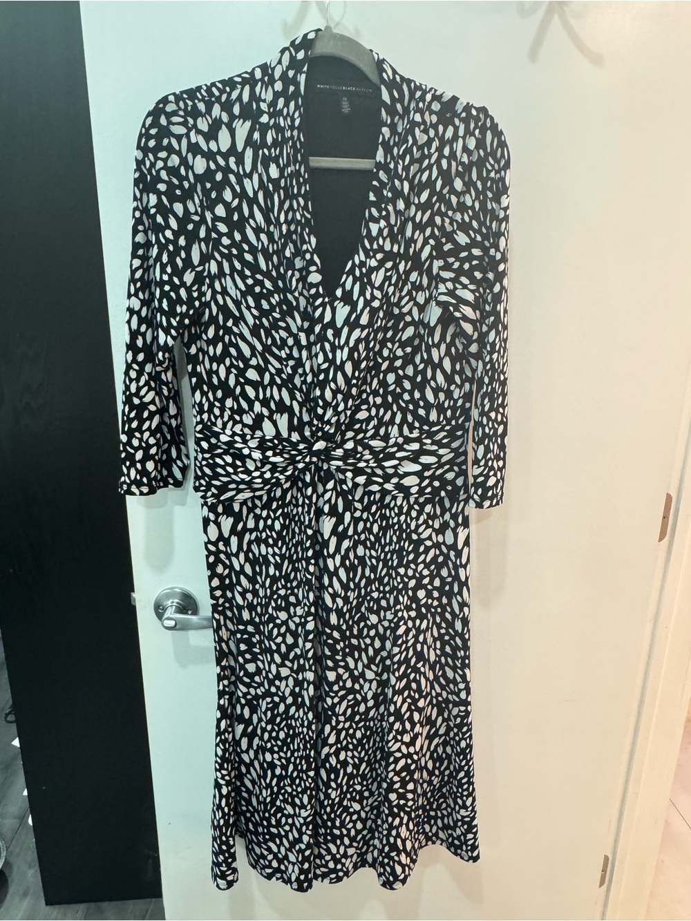 White House Black Market Black & White Knot-Front Midi Dress